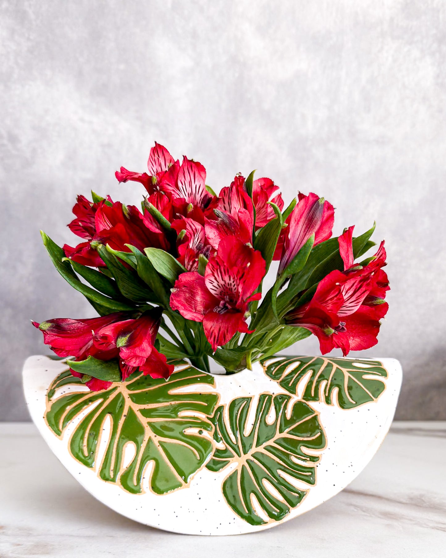 Monstera Leaf Half-Moon Vase