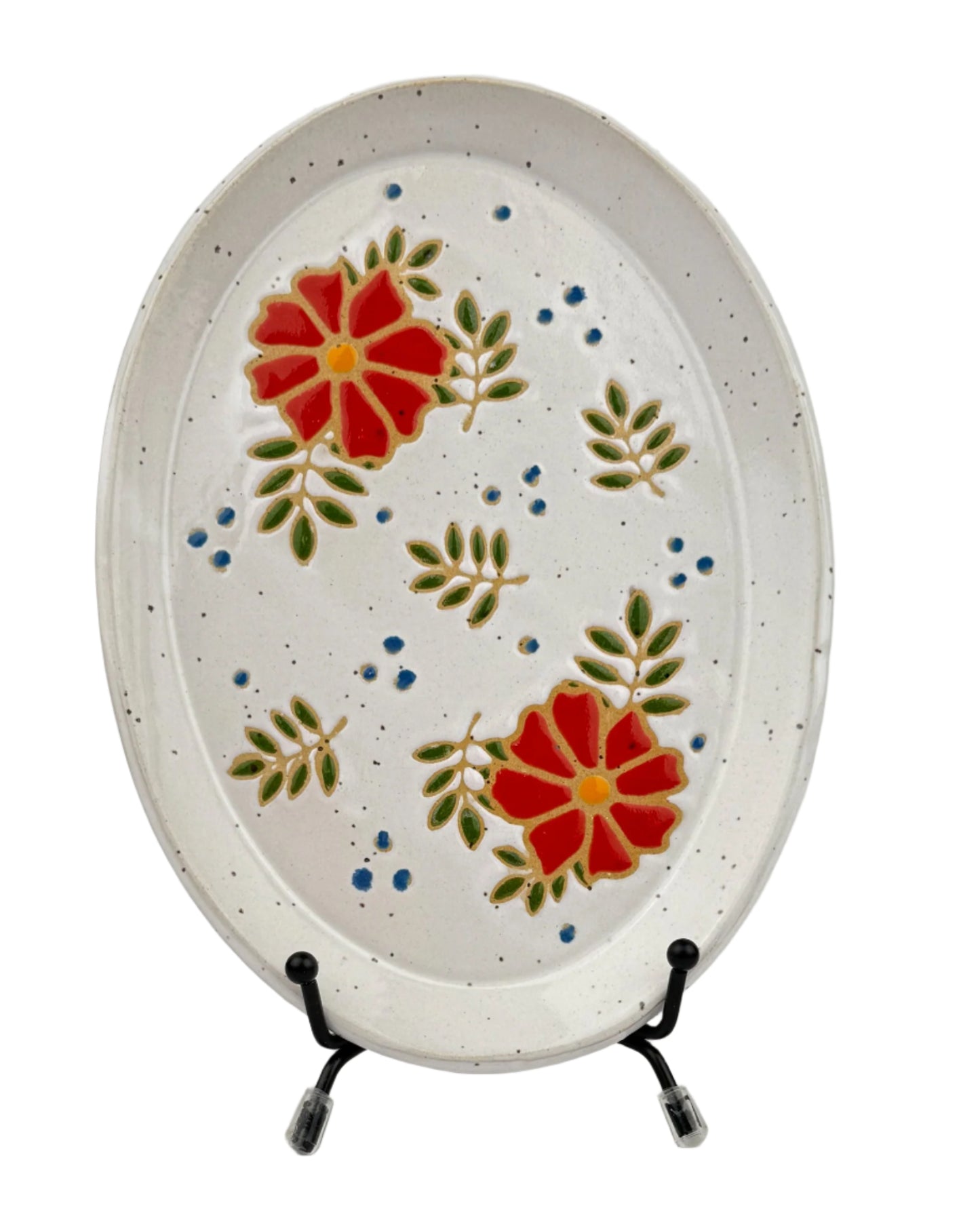 Red Floral Oval Tapas Plate