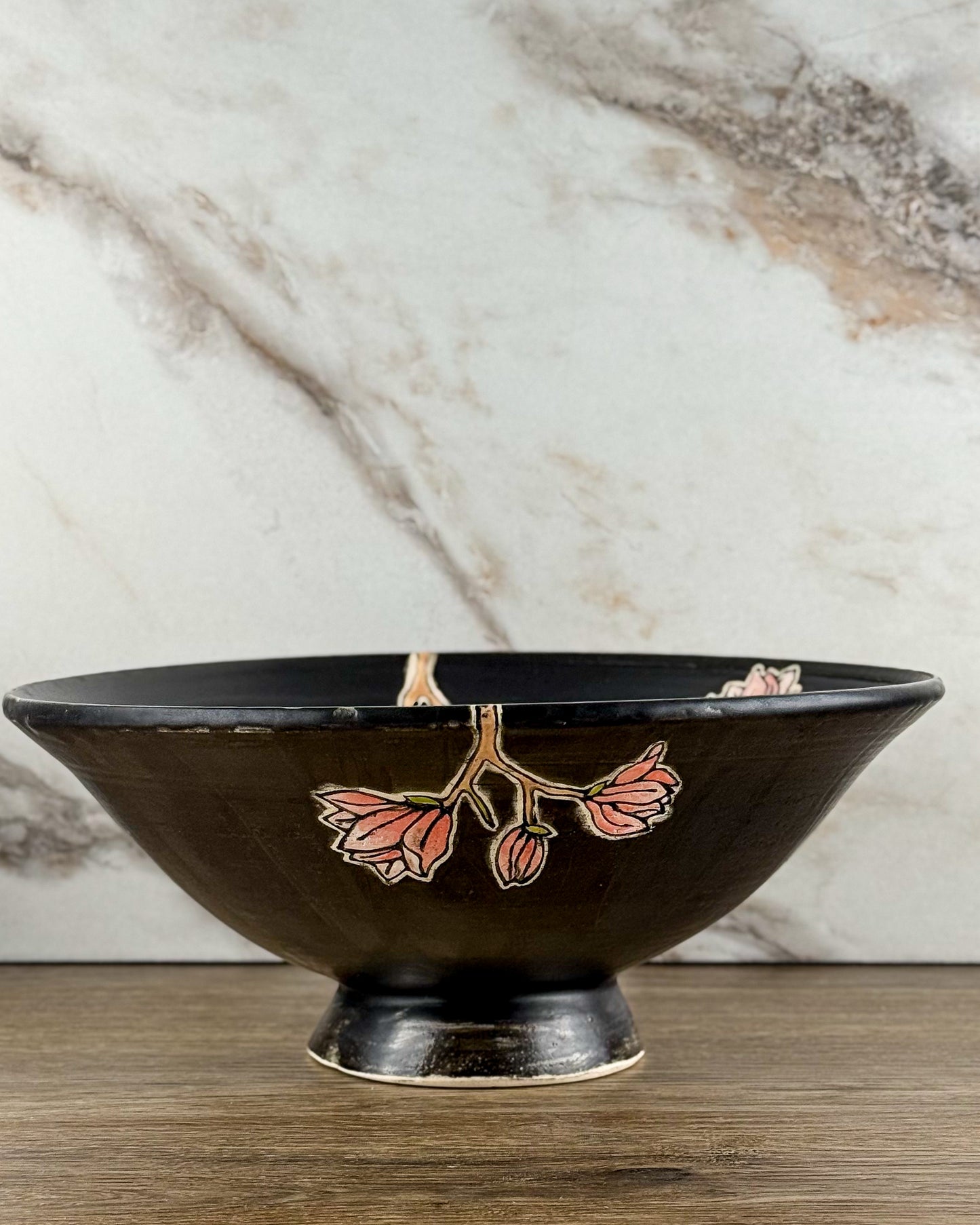Serving Bowl - Chickadee black glaze