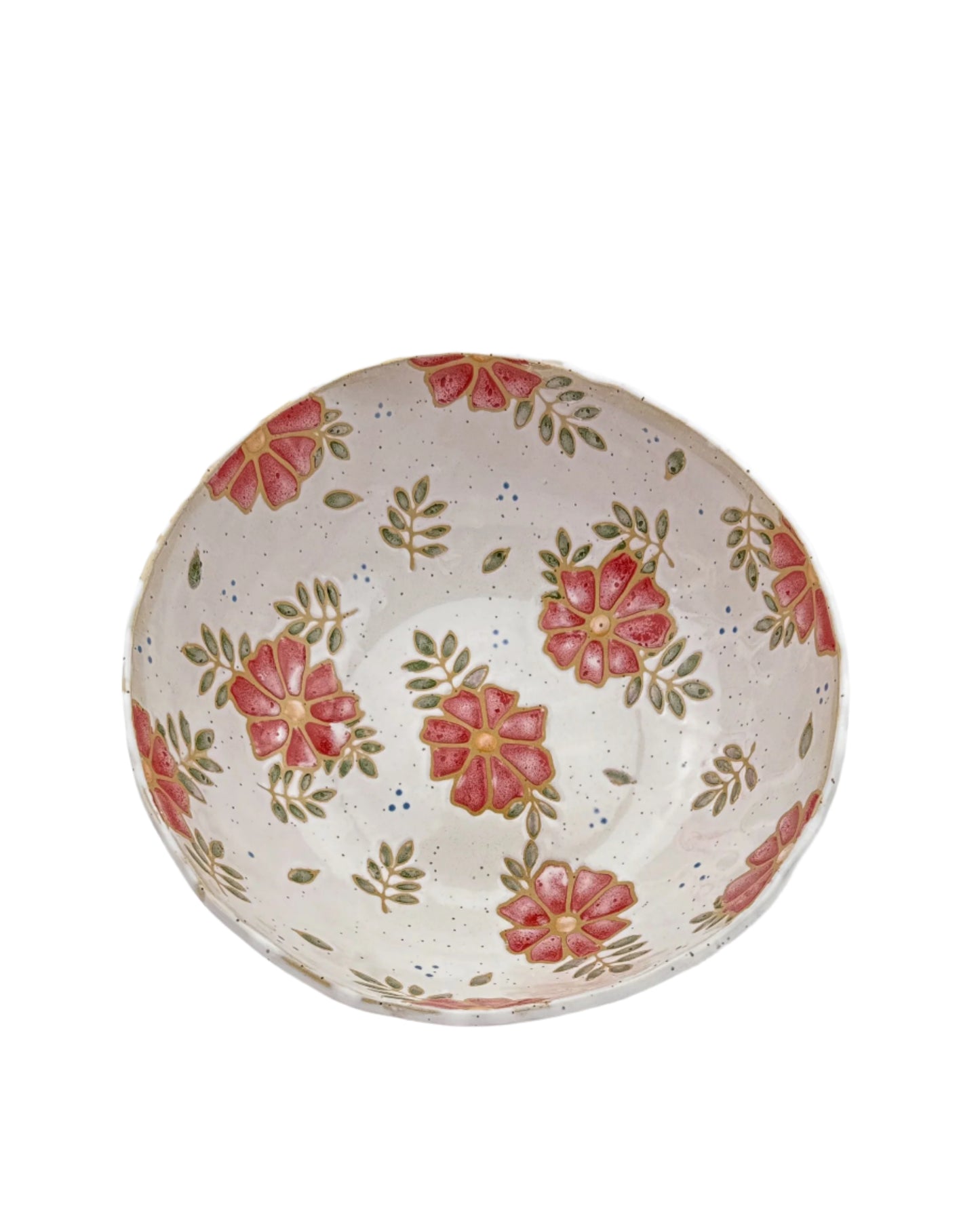 Red Floral Pedestal Fruit Bowl