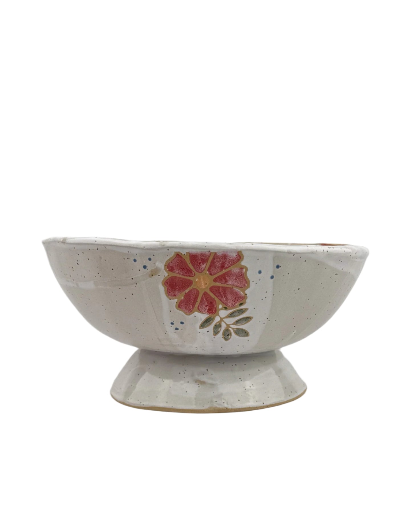Red Floral Pedestal Fruit Bowl