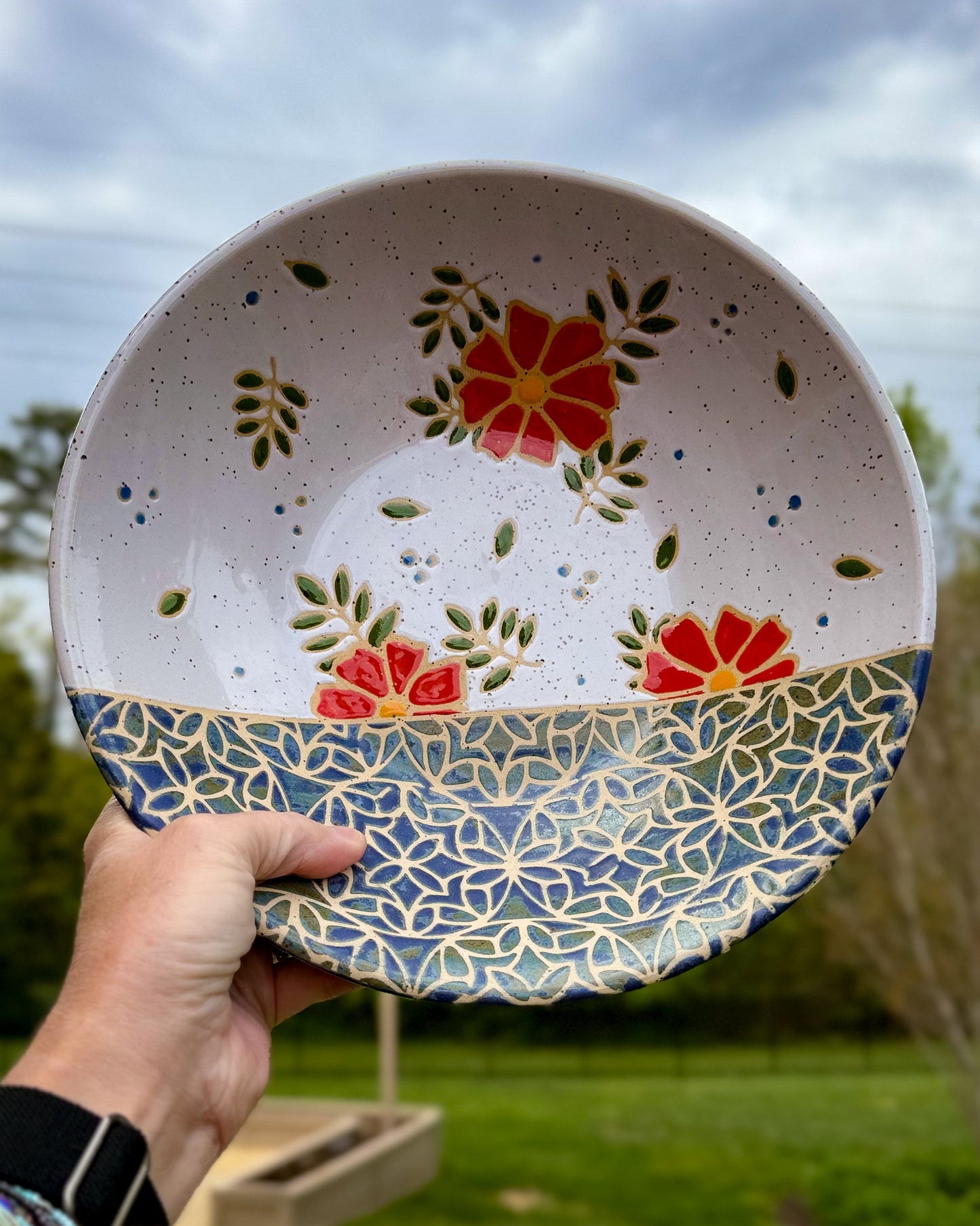 Red Floral & Geometric Serving Bowl 2