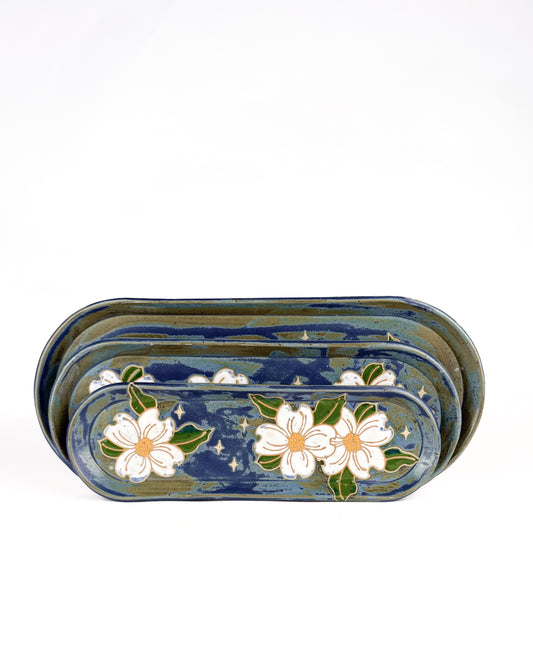 Midnight Dogwood Oblong Serving Tray