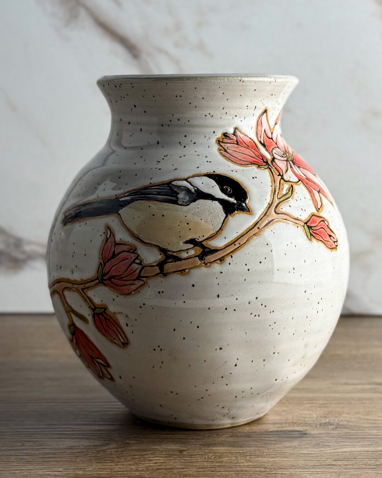 Vase with Chickadees - Large