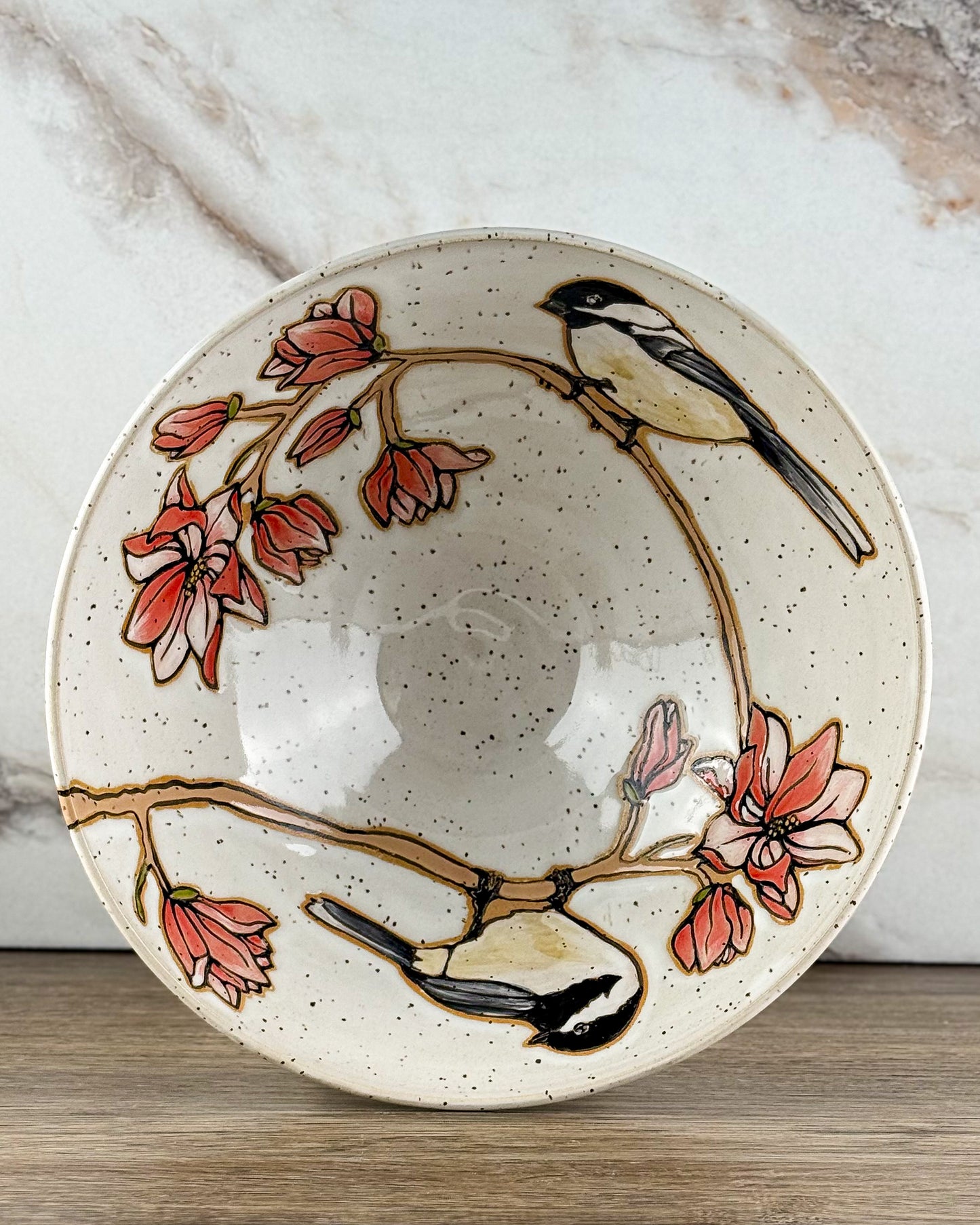 Serving Bowl - Chickadee with Japanese Magnolia