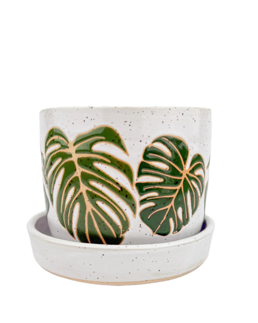 Monstera Leaf Planter with Drip Tray