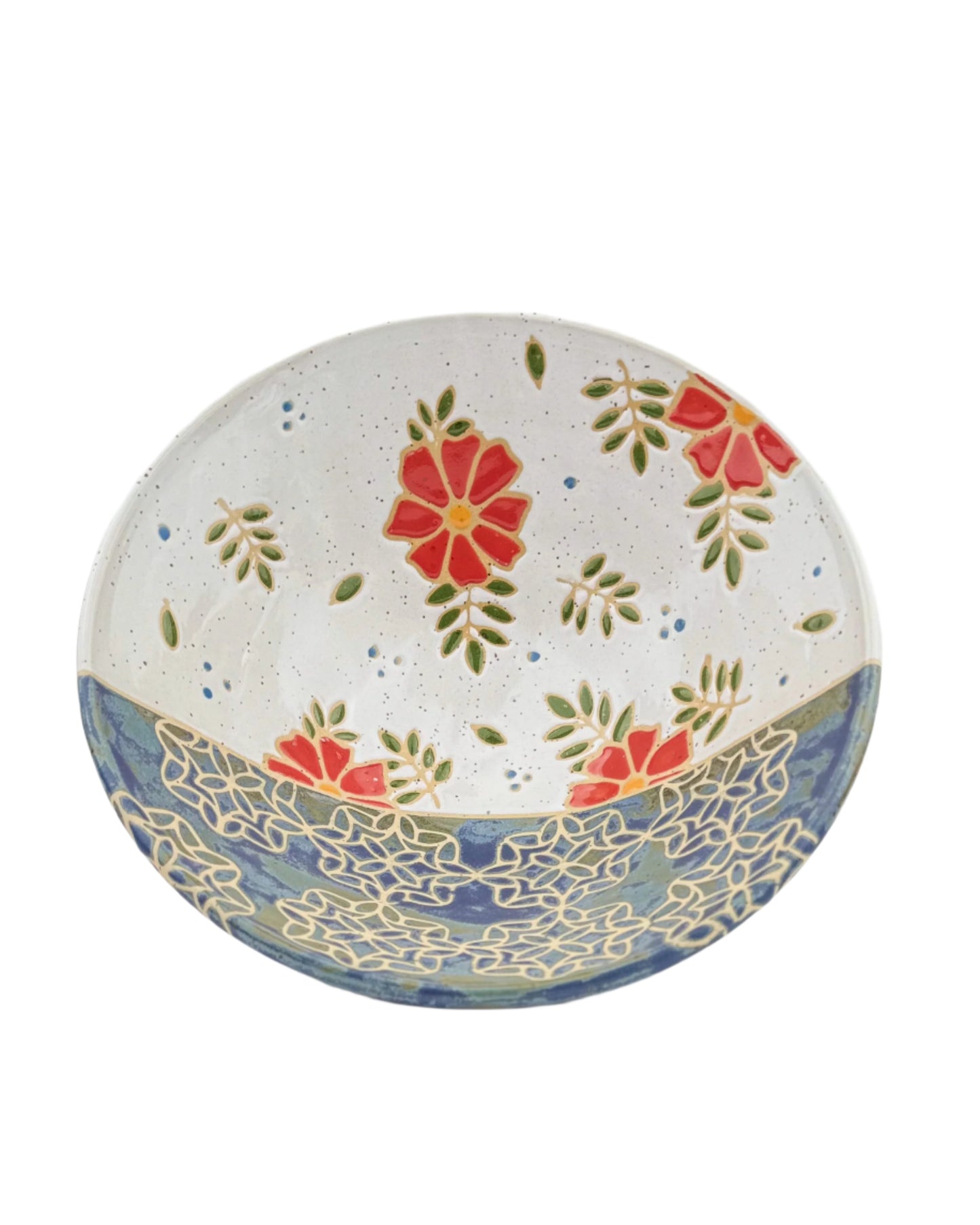 Red Floral & Geometric Serving Bowl 1