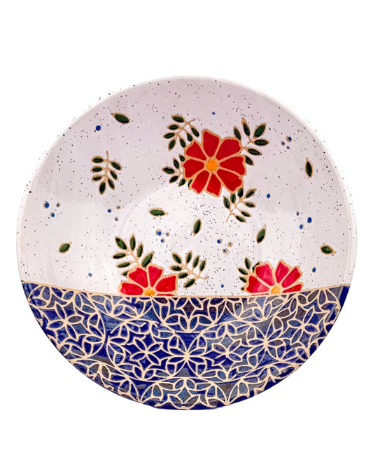 Red Floral & Geometric Serving Bowl 2