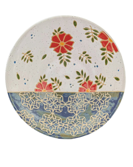 Red Floral & Geometric Serving Bowl 1