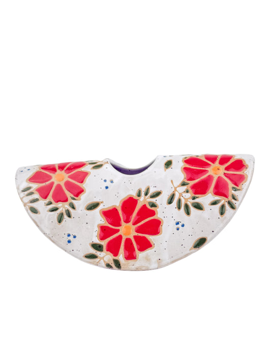 Red Floral Half-Moon Vase