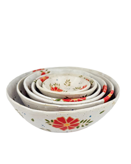 Red Floral Nesting Bowl Set