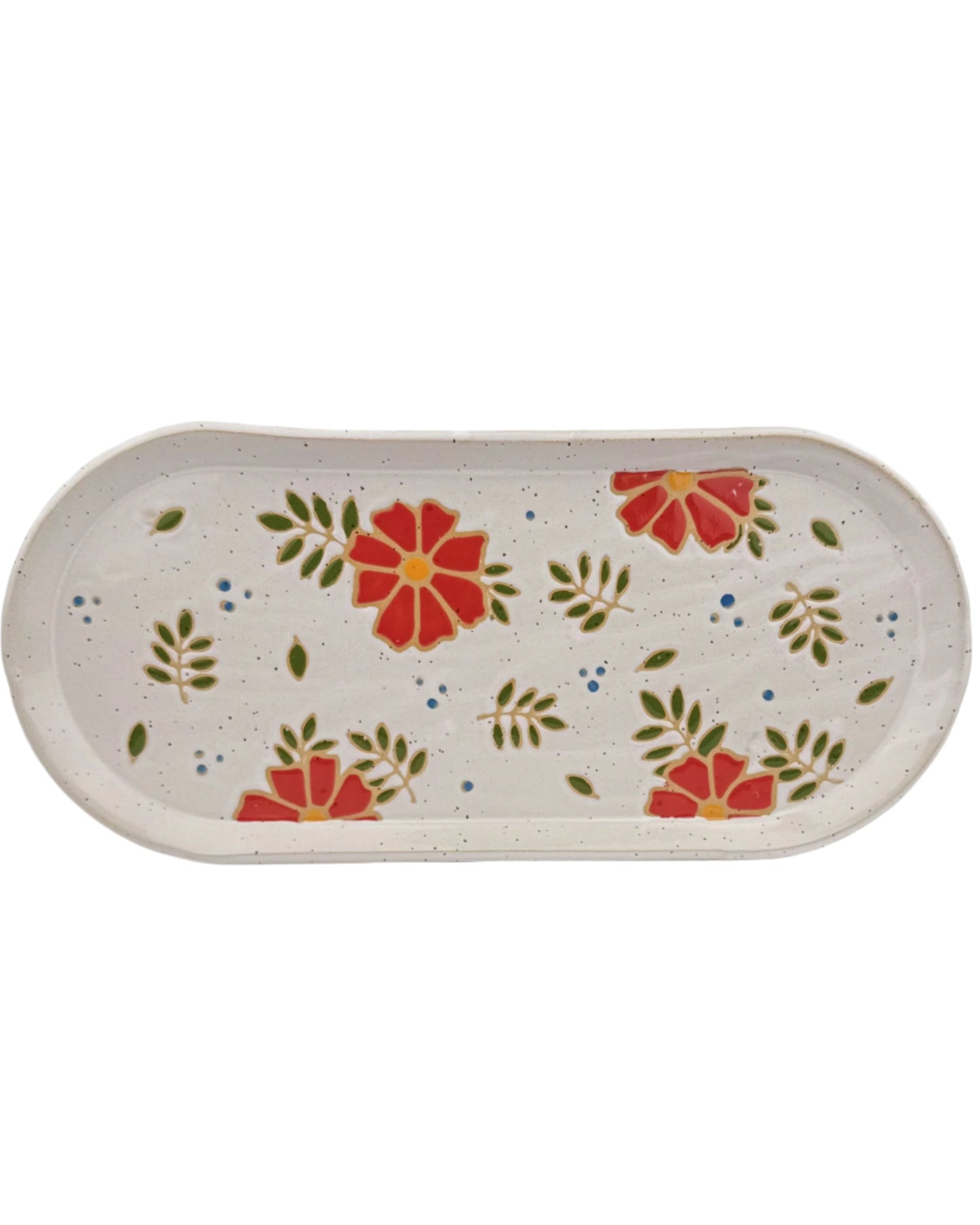 Red Floral Oblong Tray