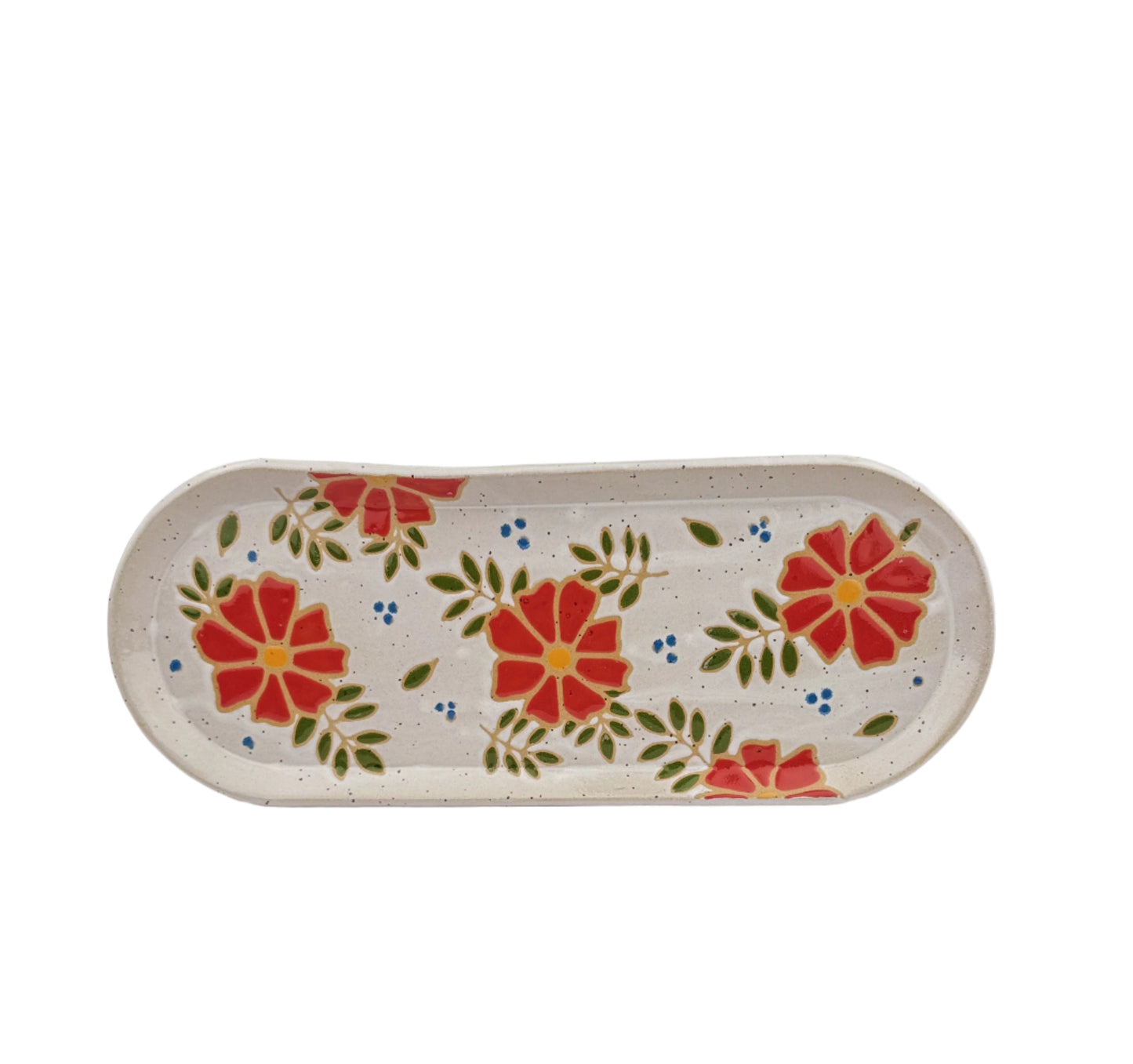 Red Floral Oblong Tray