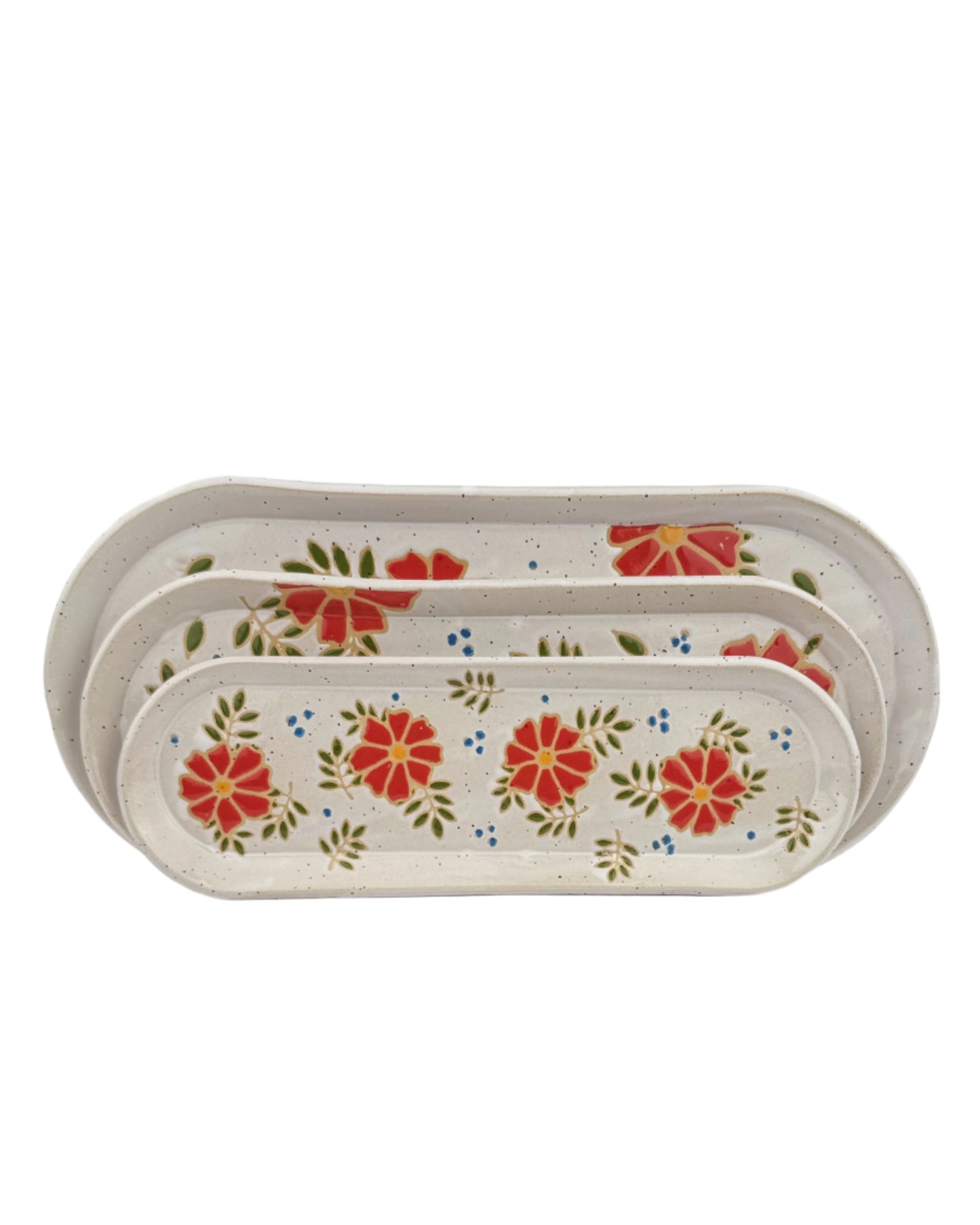 Red Floral Oblong Tray
