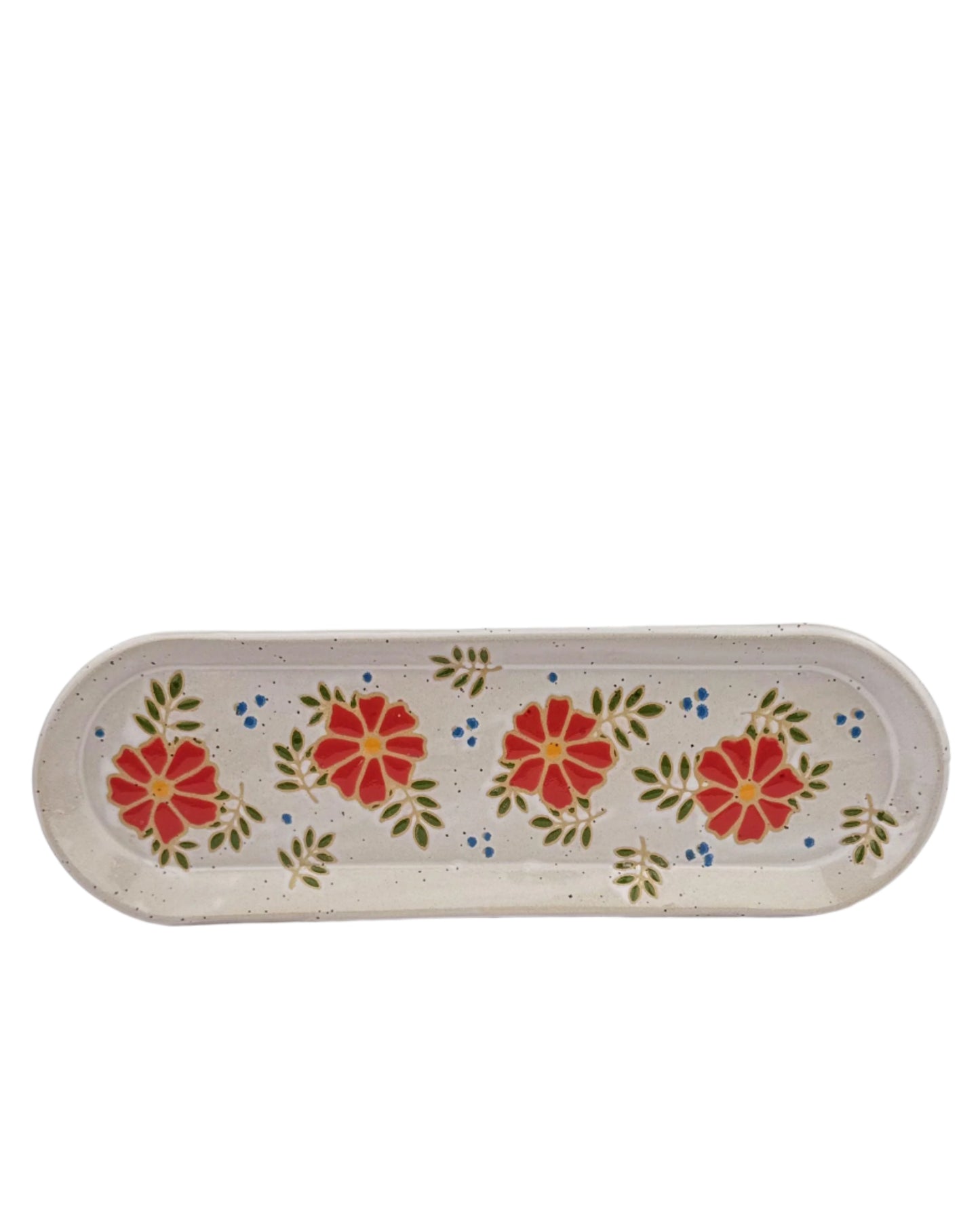 Red Floral Oblong Tray
